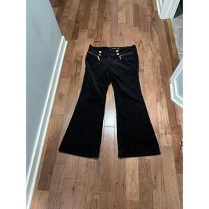 Juniors Max Rave Black Velvet Pants Gold Buttins Zippers Flare Size 13